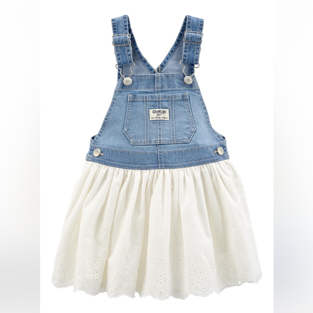 OshKosh B’Gosh NWOT Toddler Girl Denim Eyelet Jumper Dress
